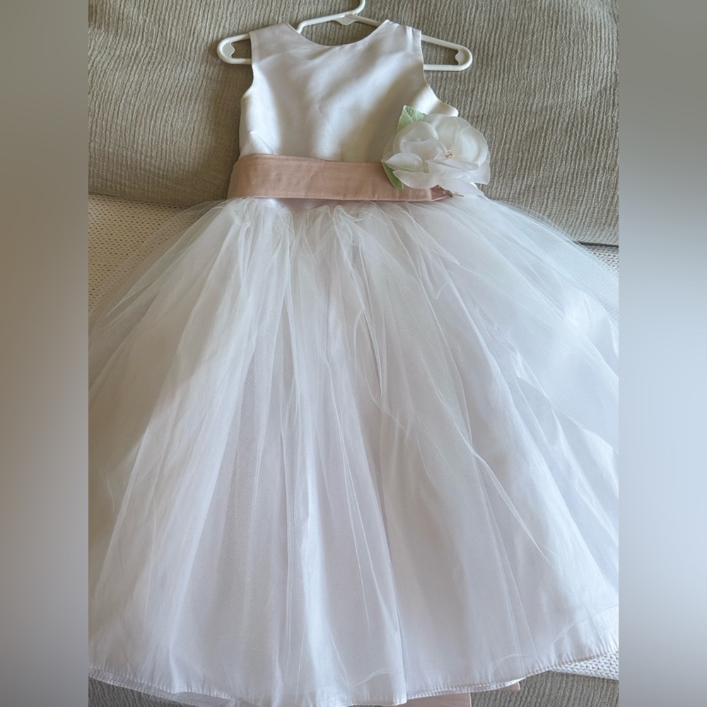 Elegant White Tulle Dress with Pink Sash